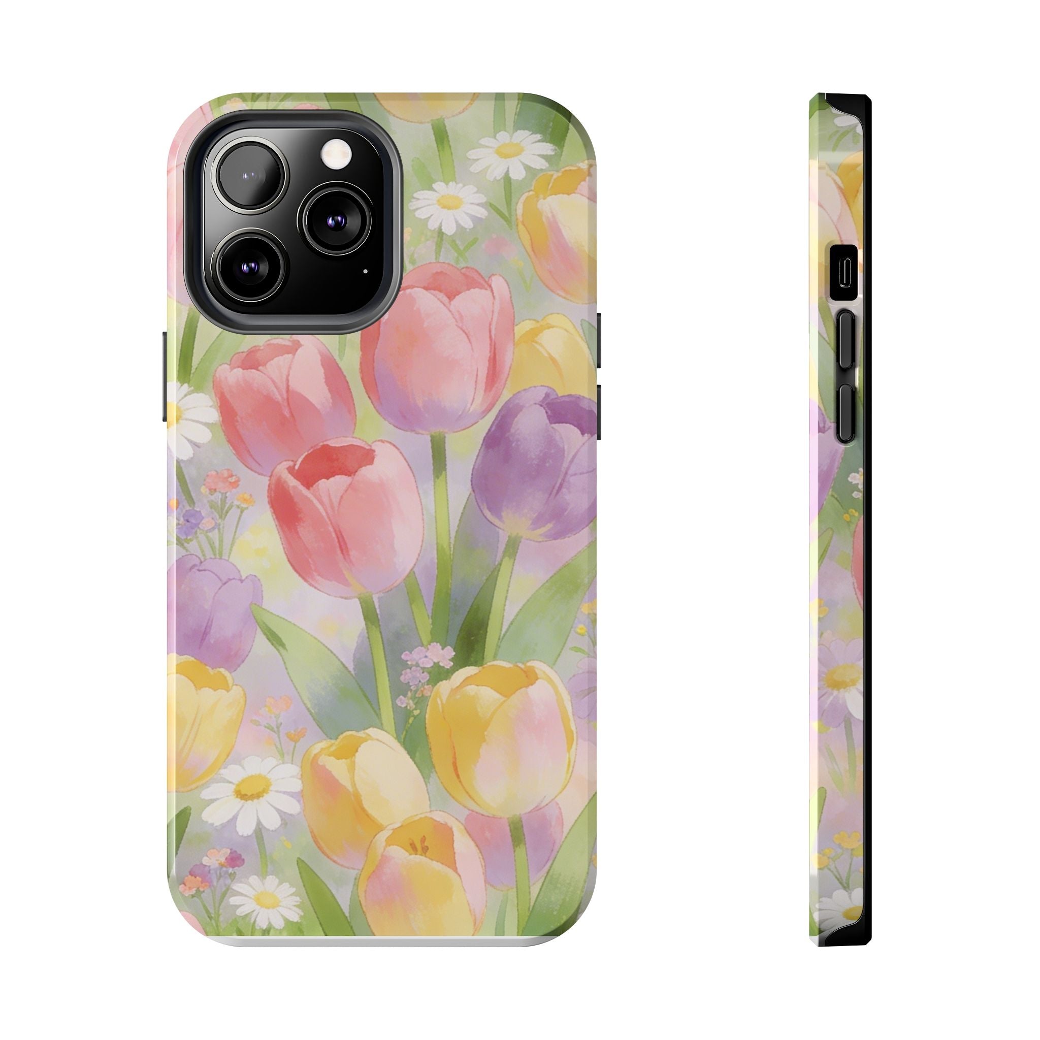 Floral Tulip Tough Phone Case — Pastel Watercolor Flowers Protective Cover