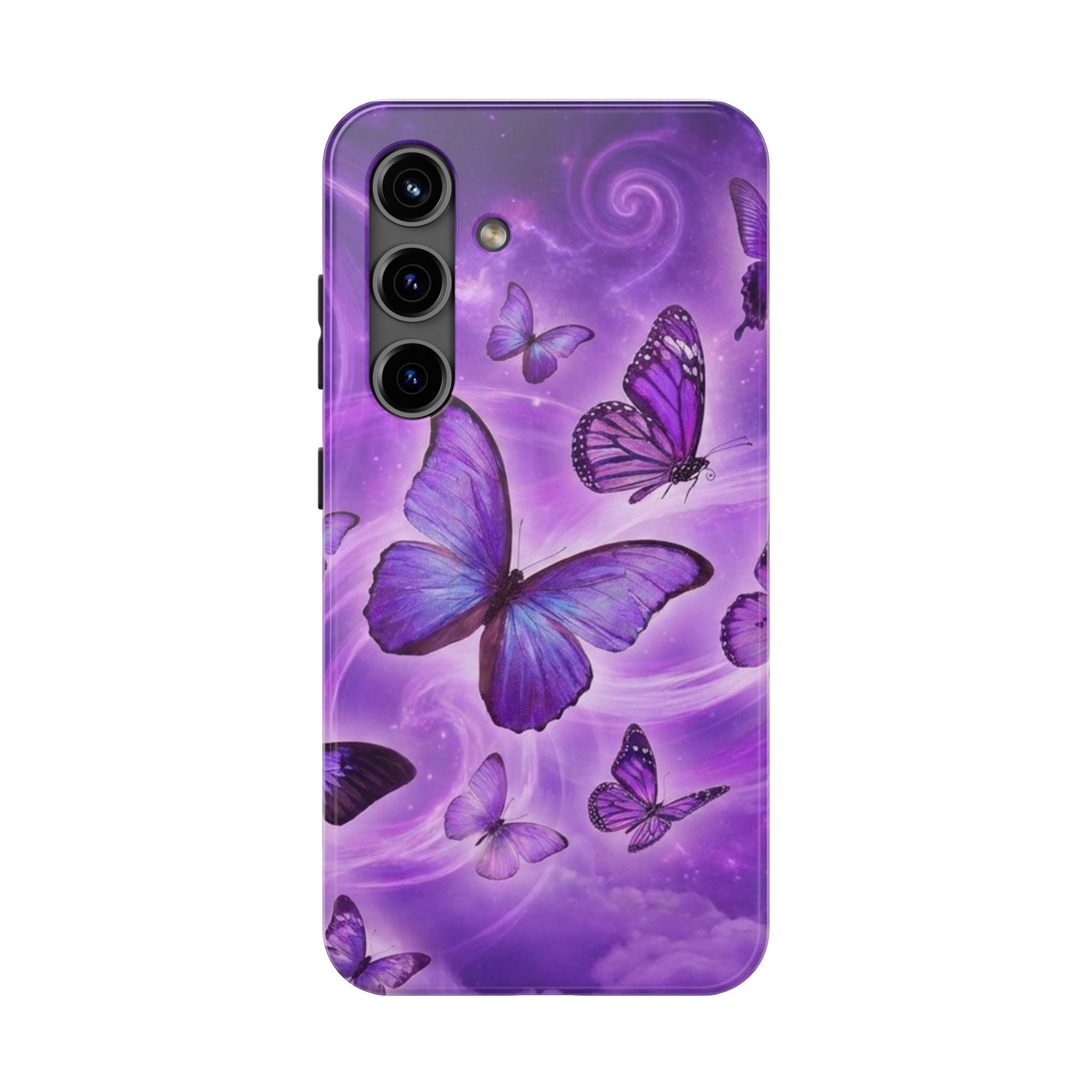 Purple Butterfly Tough Phone Case — Protective iPhone Case with Violet Butterflies