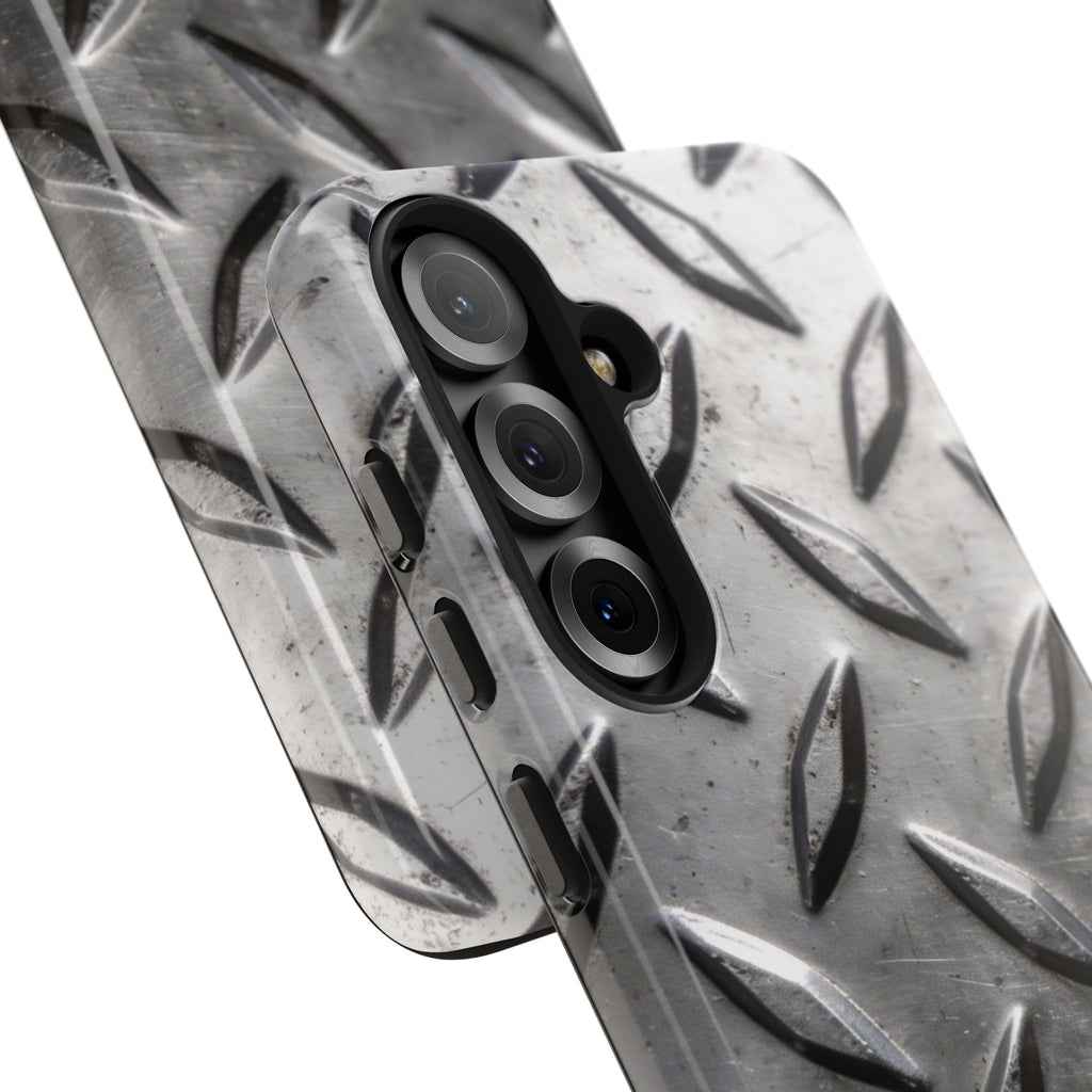 Diamond Plate Tough Phone Case — Industrial Metal Texture Protective Cover