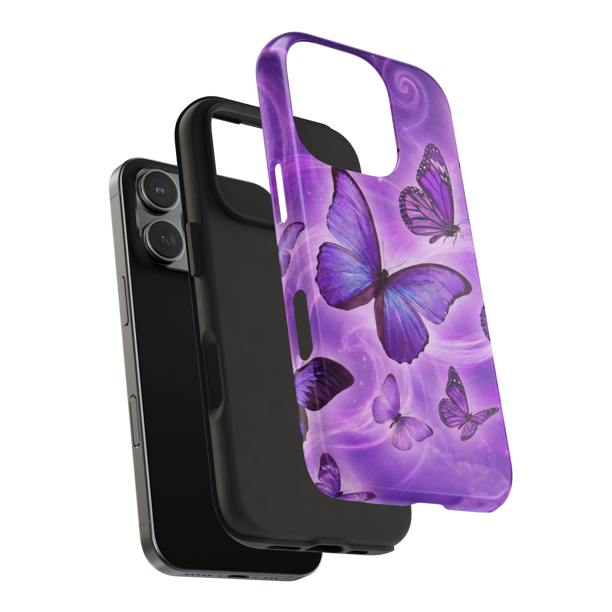 Purple Butterfly Tough Phone Case — Protective iPhone Case with Violet Butterflies