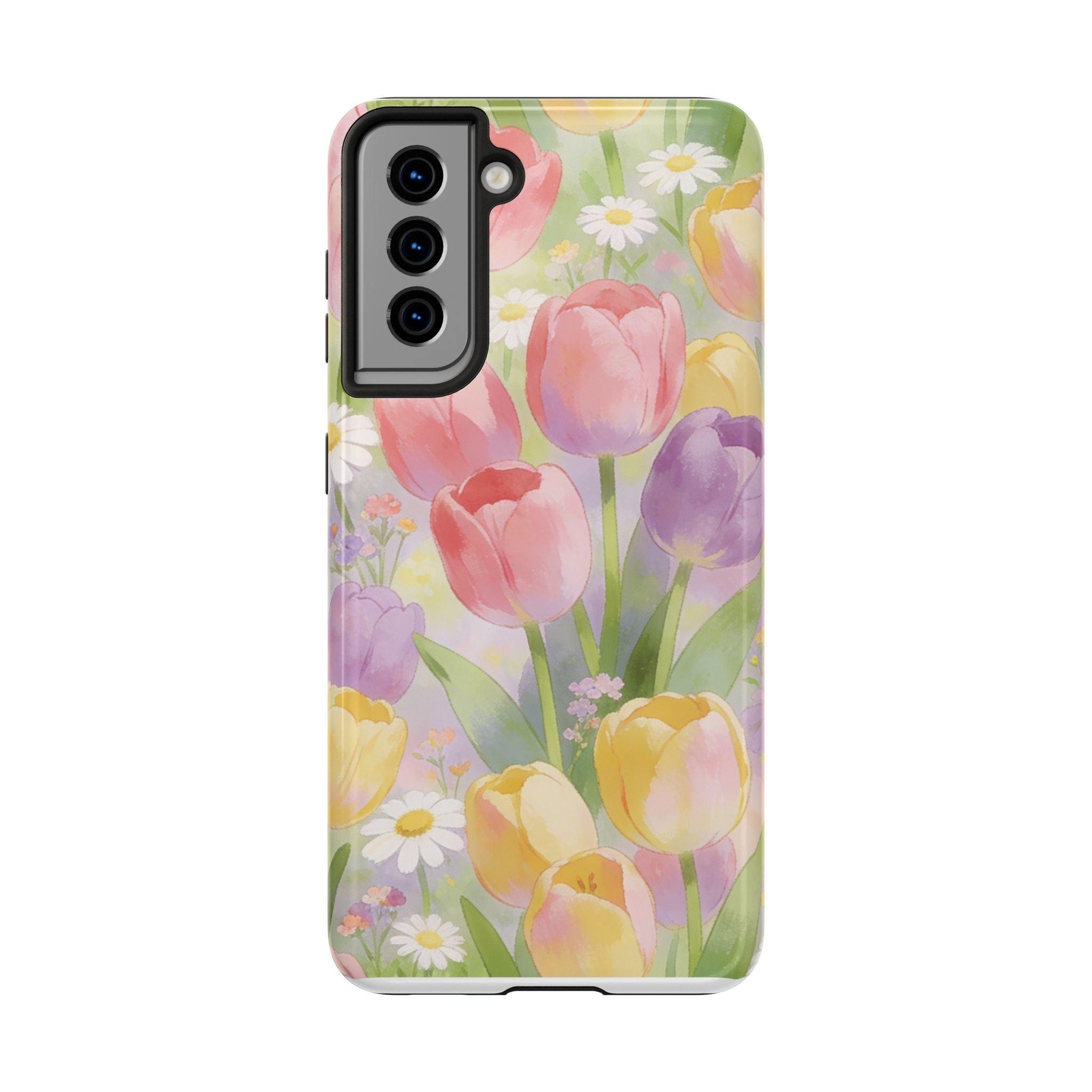 Floral Tulip Tough Phone Case — Pastel Watercolor Flowers Protective Cover
