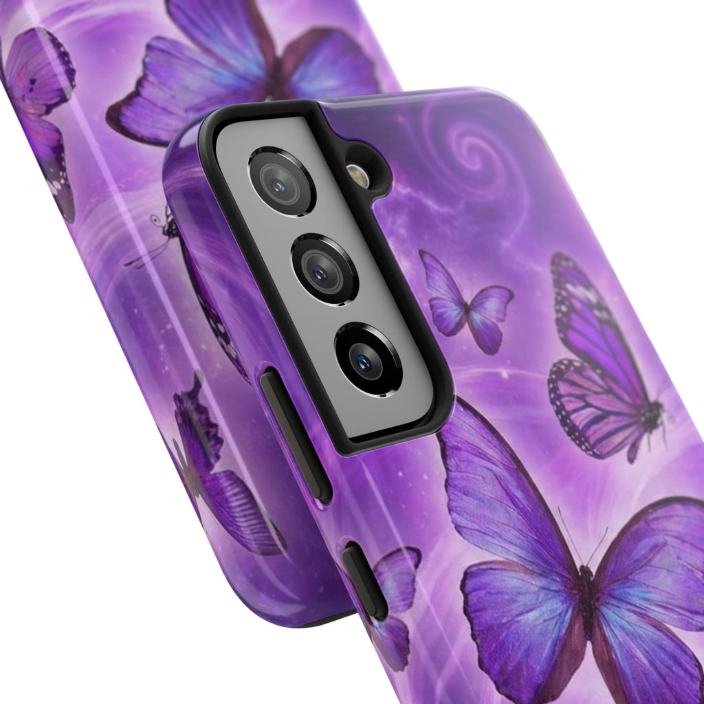 Purple Butterfly Tough Phone Case — Protective iPhone Case with Violet Butterflies