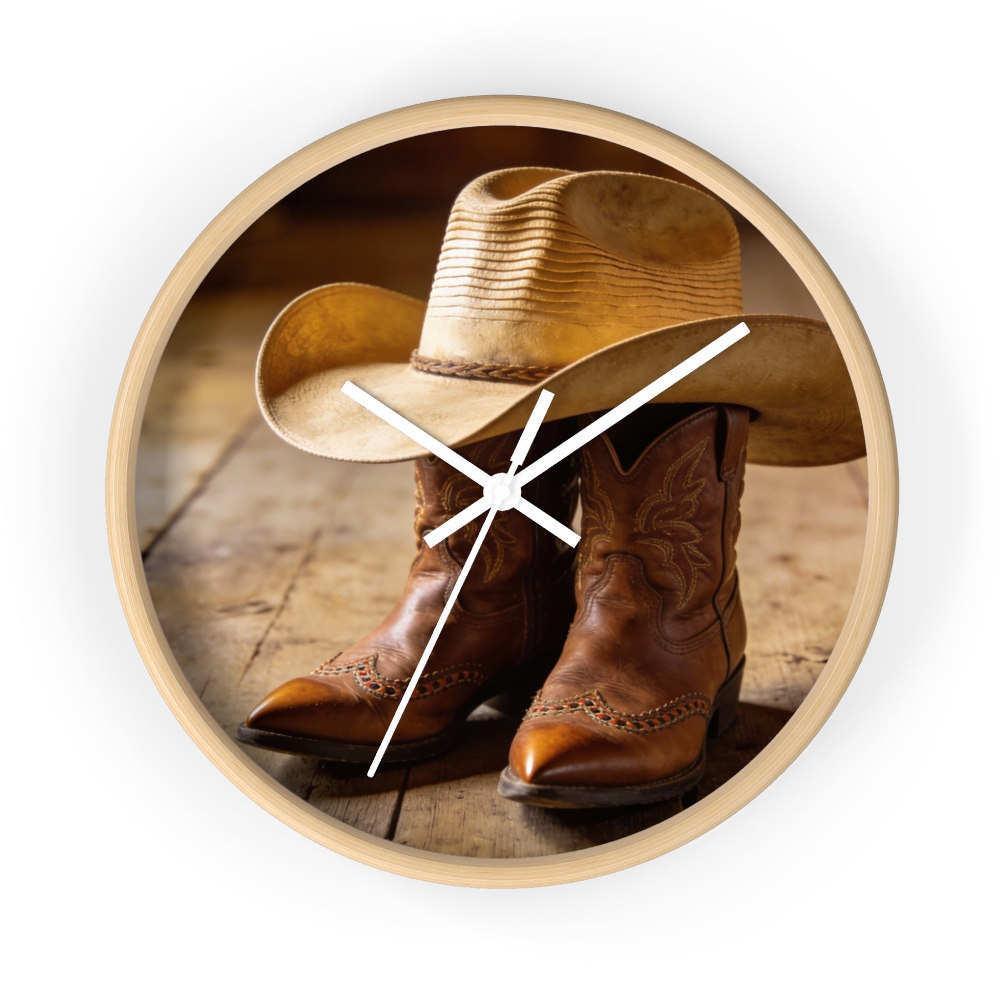 Cowboy Boots & Hat Wall Clock — Rustic Western Home Decor