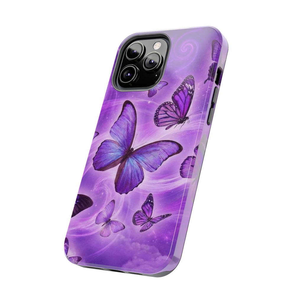 Purple Butterfly Tough Phone Case — Protective iPhone Case with Violet Butterflies