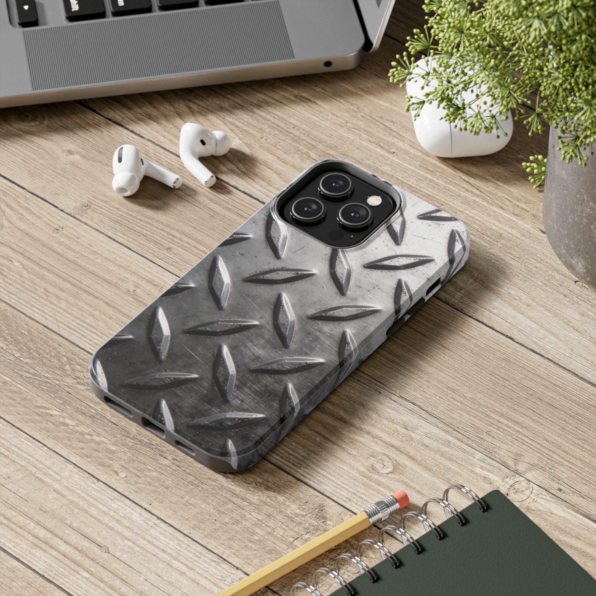 Diamond Plate Tough Phone Case — Industrial Metal Texture Protective Cover