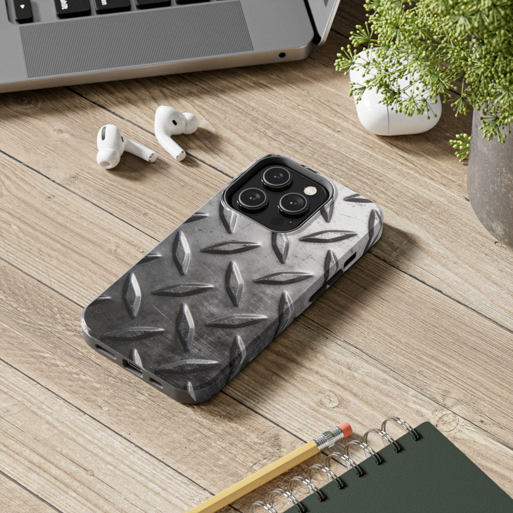 Diamond Plate Tough Phone Case — Industrial Metal Texture Protective Cover