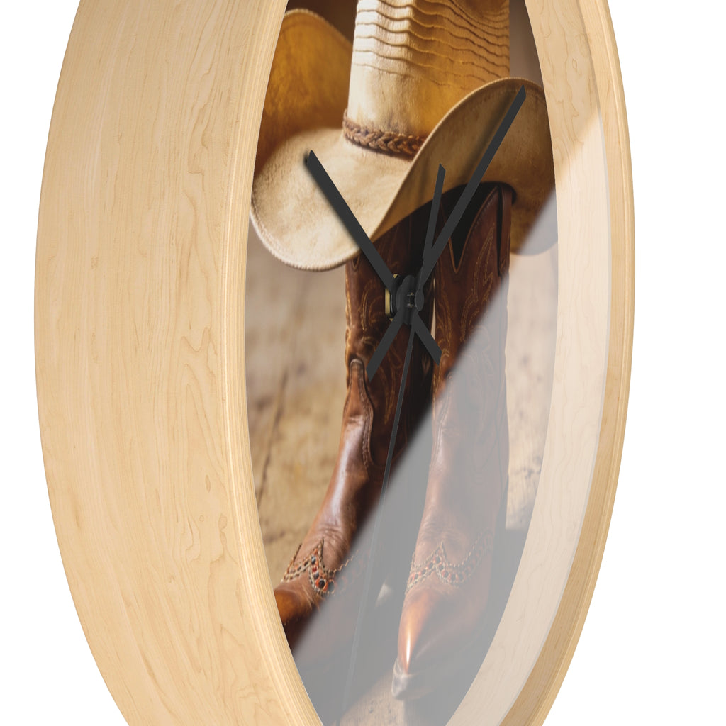 Cowboy Boots & Hat Wall Clock — Rustic Western Home Decor