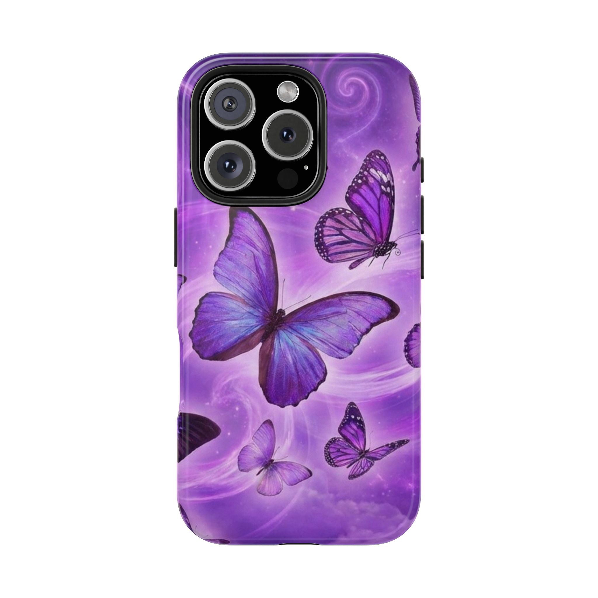 Purple Butterfly Tough Phone Case — Protective iPhone Case with Violet Butterflies