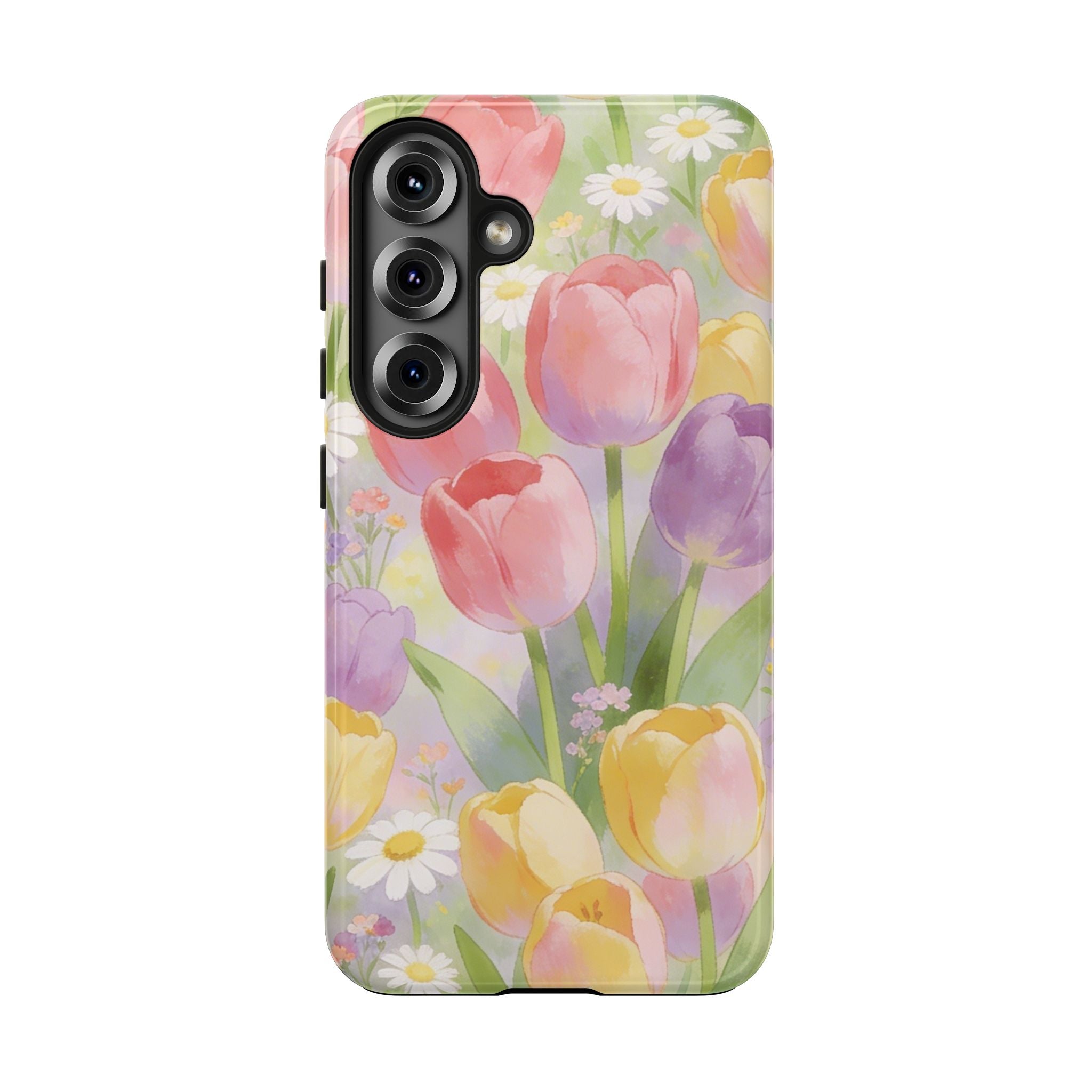 Floral Tulip Tough Phone Case — Pastel Watercolor Flowers Protective Cover