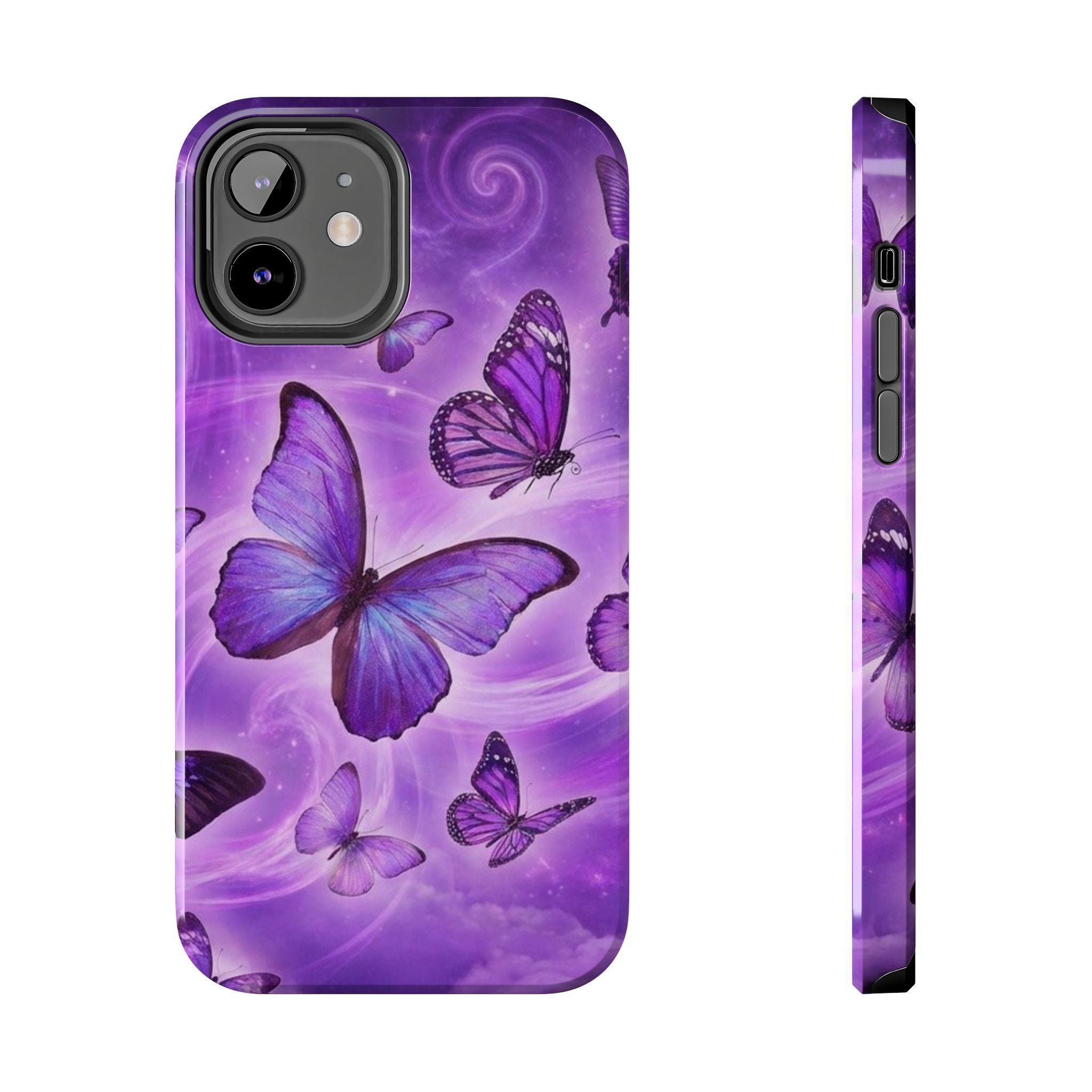 Purple Butterfly Tough Phone Case — Protective iPhone Case with Violet Butterflies
