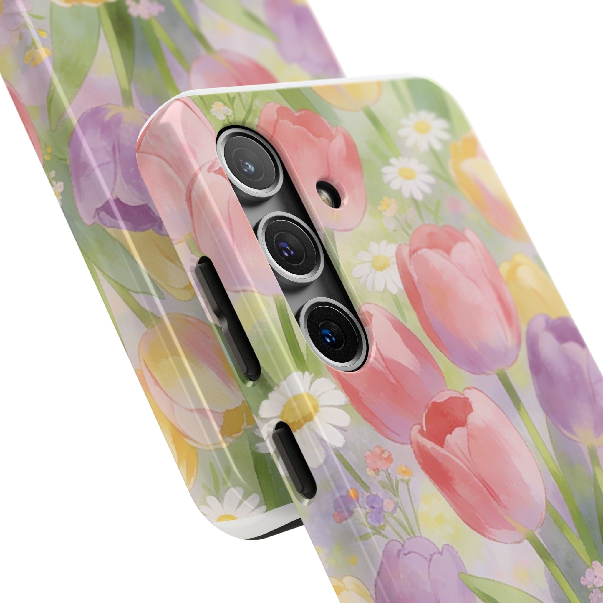 Floral Tulip Tough Phone Case — Pastel Watercolor Flowers Protective Cover
