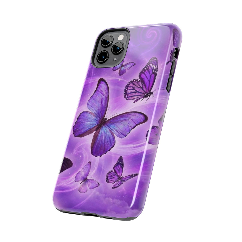 Purple Butterfly Tough Phone Case — Protective iPhone Case with Violet Butterflies