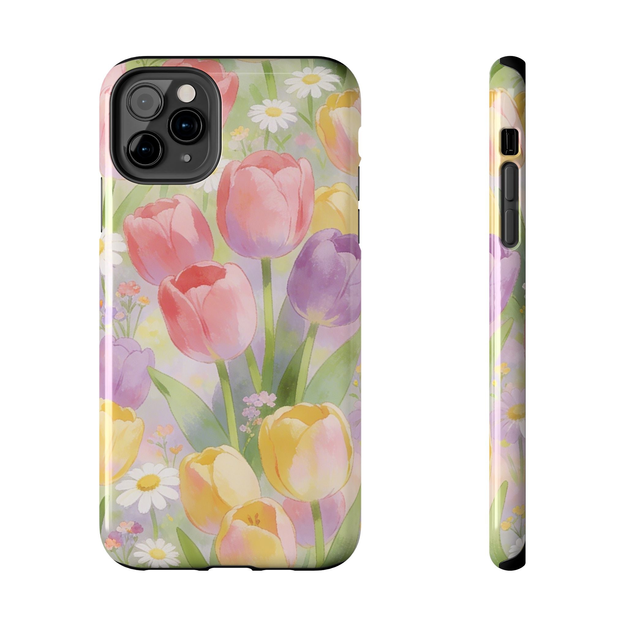 Floral Tulip Tough Phone Case — Pastel Watercolor Flowers Protective Cover