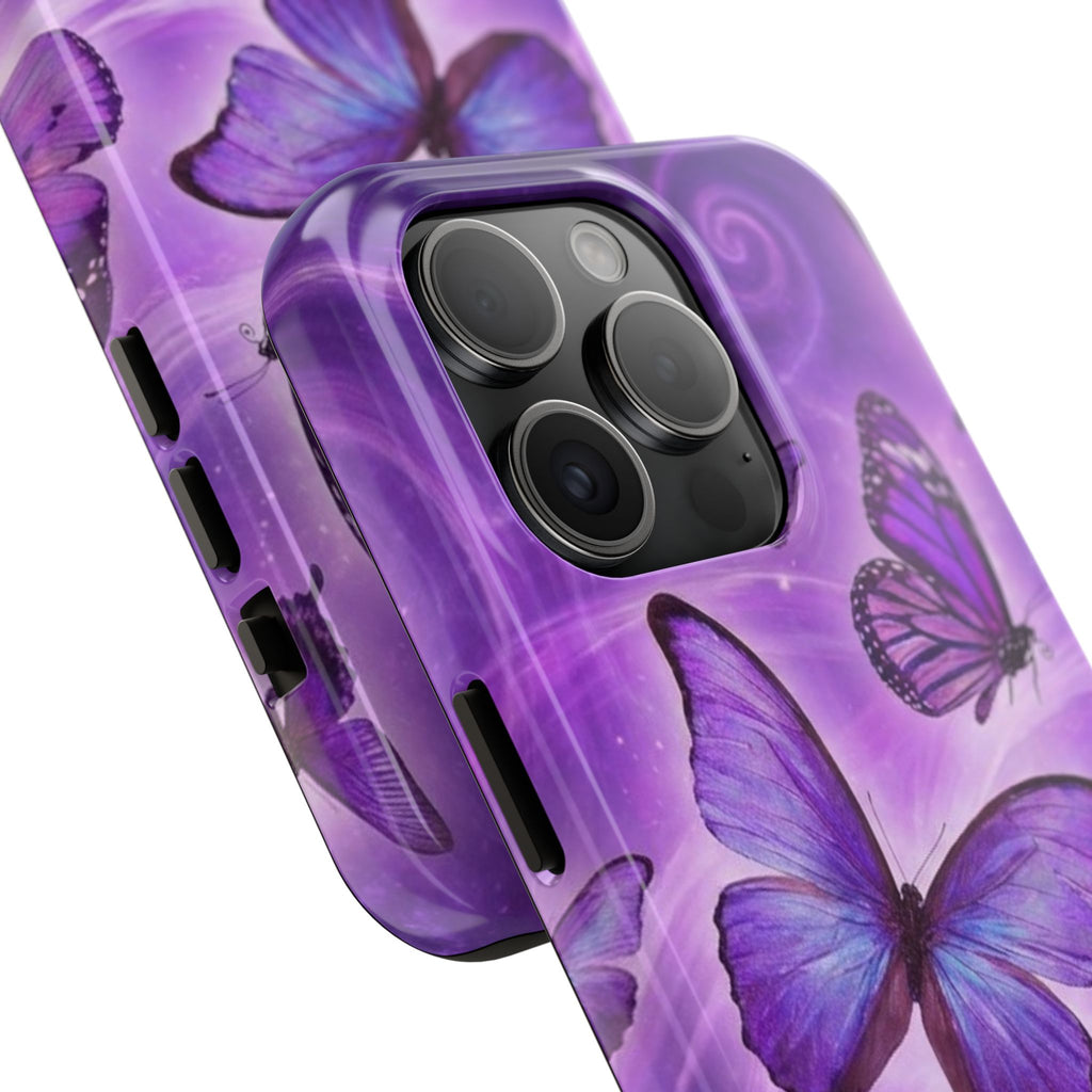 Purple Butterfly Tough Phone Case — Protective iPhone Case with Violet Butterflies