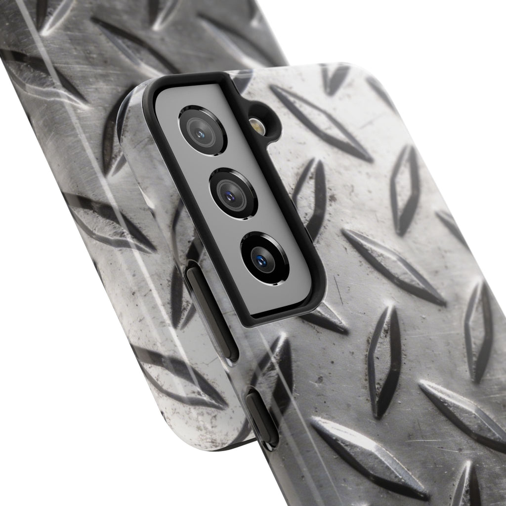 Diamond Plate Tough Phone Case — Industrial Metal Texture Protective Cover