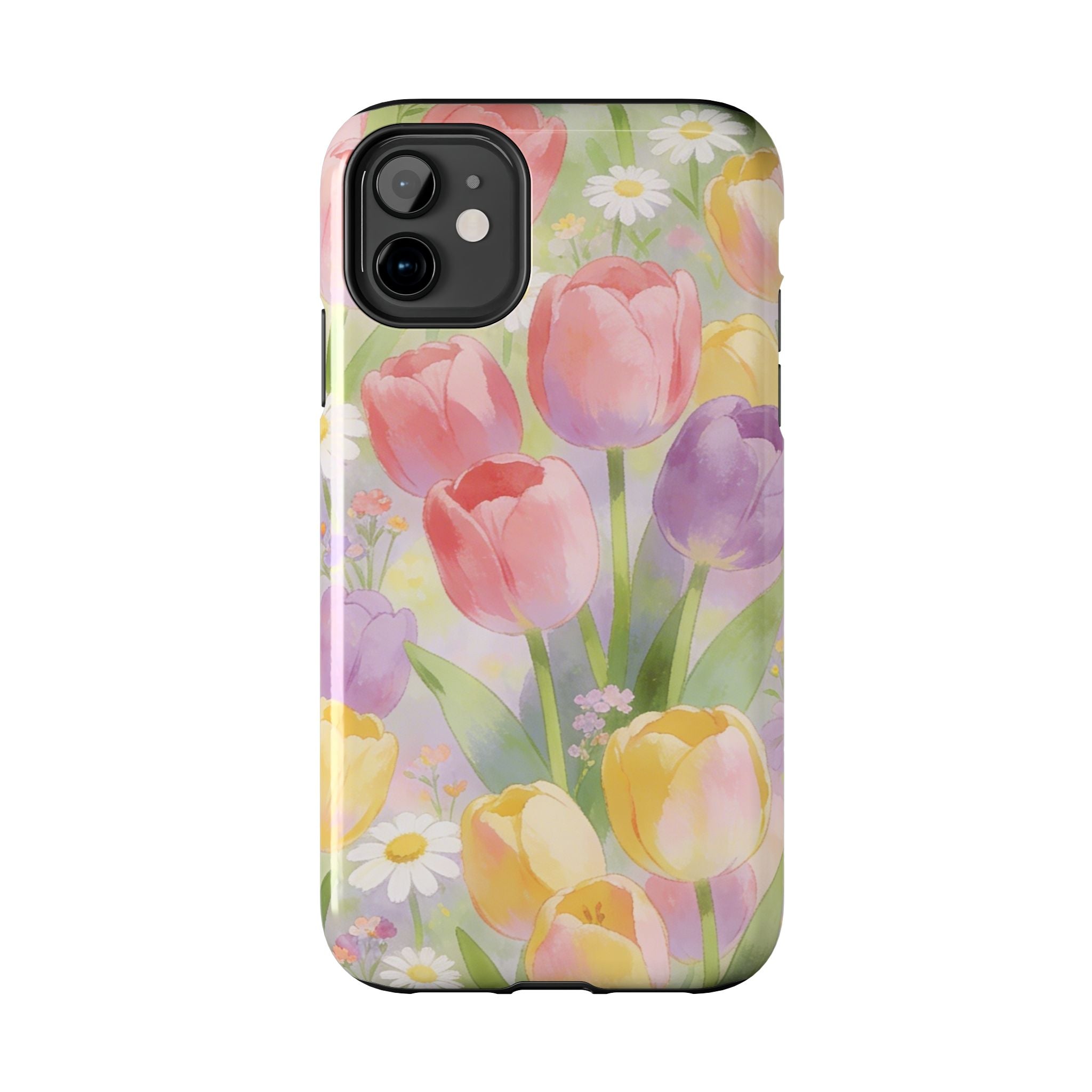 Floral Tulip Tough Phone Case — Pastel Watercolor Flowers Protective Cover