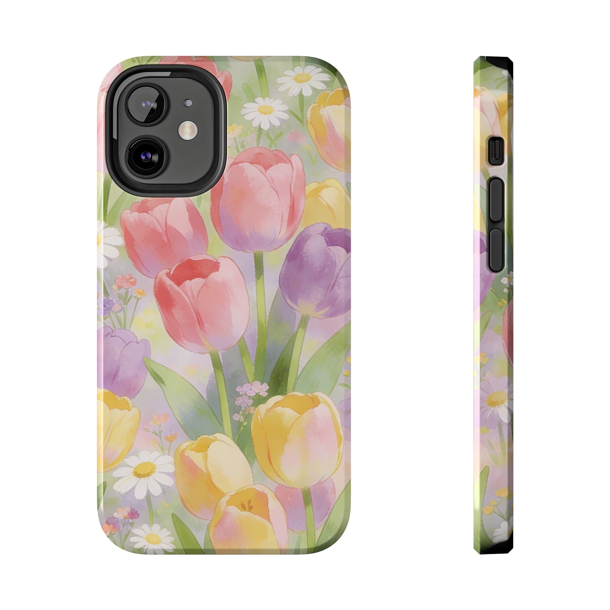 Floral Tulip Tough Phone Case — Pastel Watercolor Flowers Protective Cover