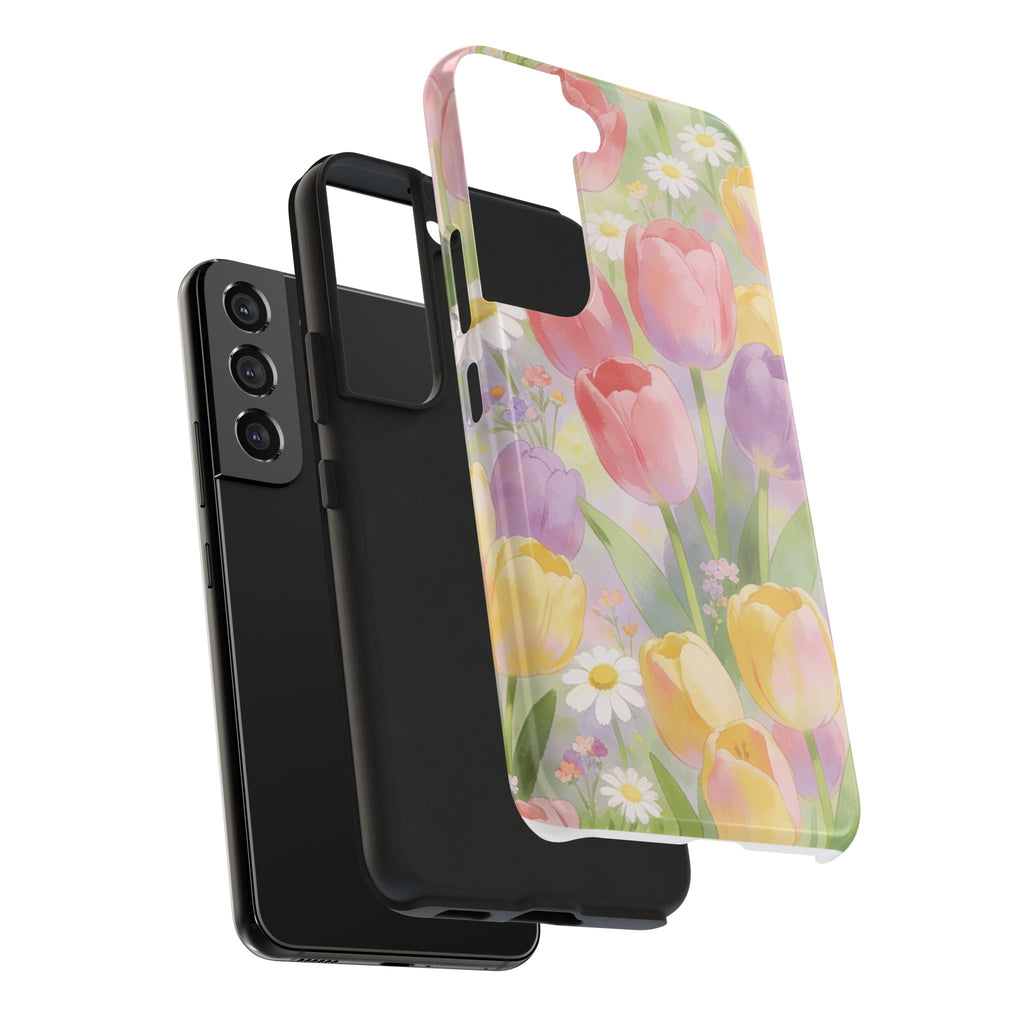 Floral Tulip Tough Phone Case — Pastel Watercolor Flowers Protective Cover