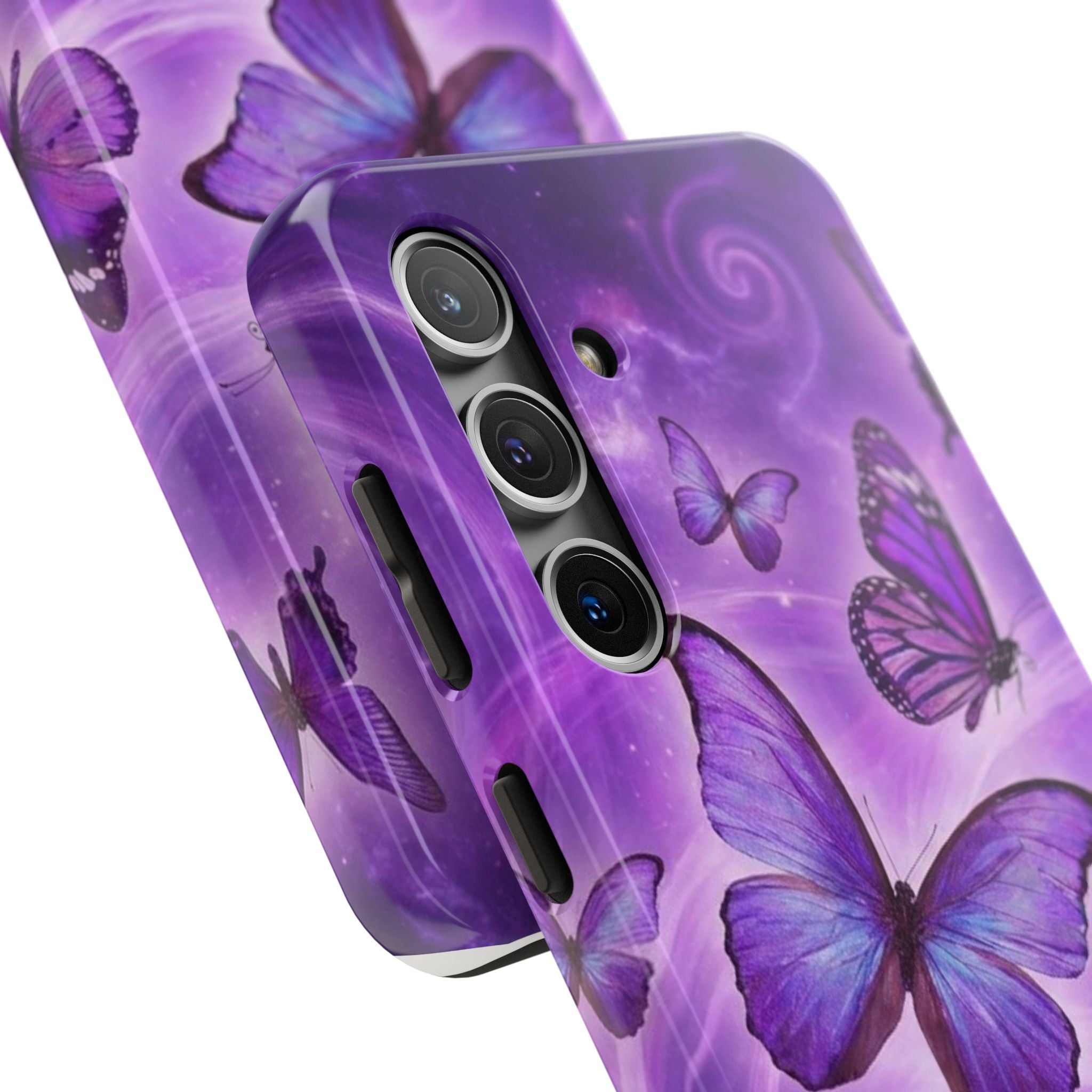 Purple Butterfly Tough Phone Case — Protective iPhone Case with Violet Butterflies