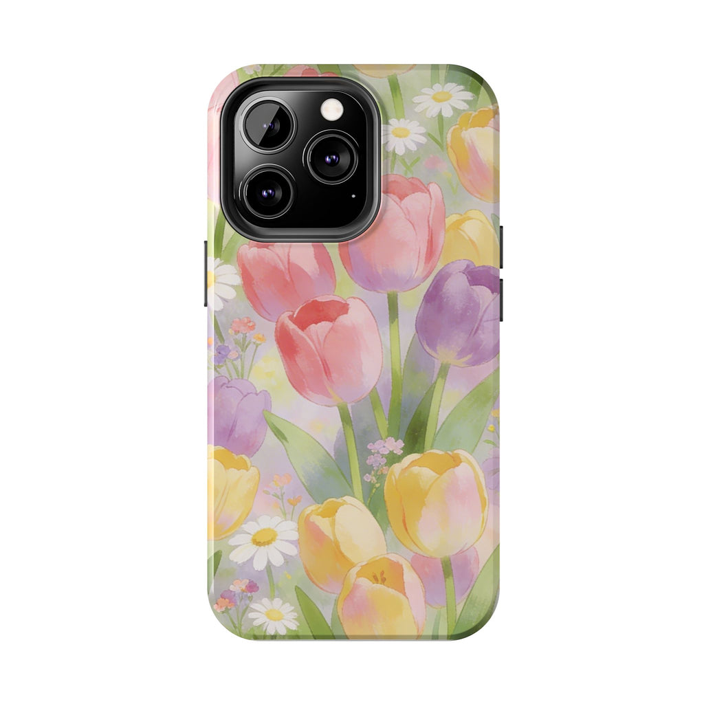 Floral Tulip Tough Phone Case — Pastel Watercolor Flowers Protective Cover