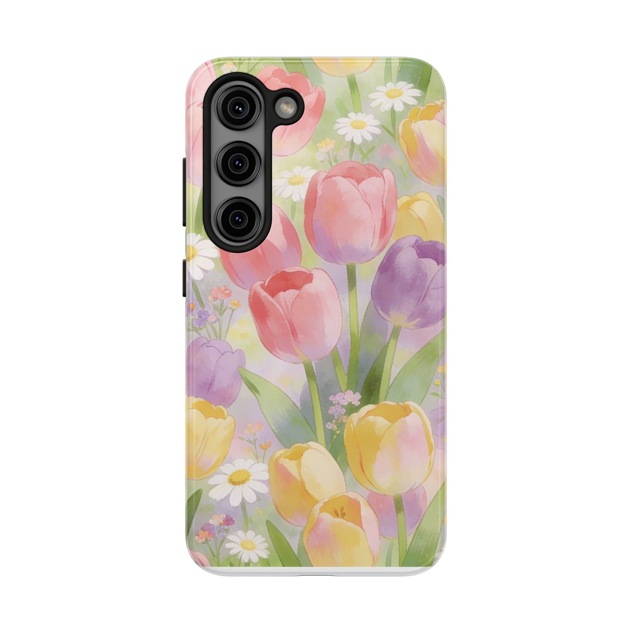 Floral Tulip Tough Phone Case — Pastel Watercolor Flowers Protective Cover