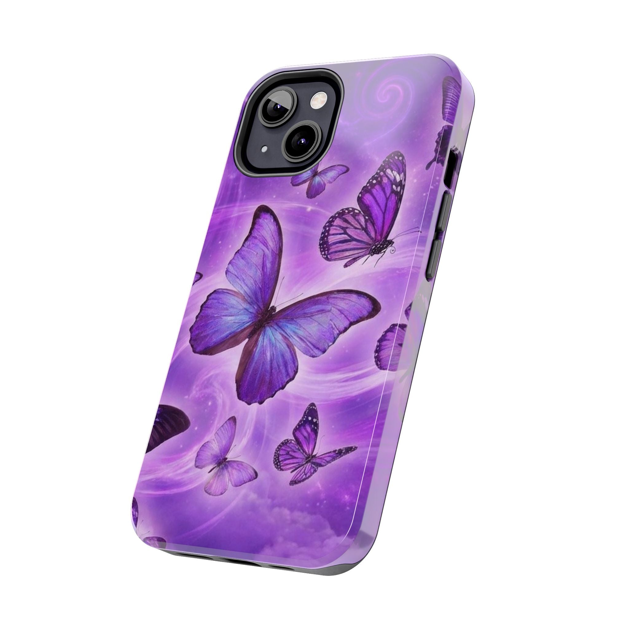 Purple Butterfly Tough Phone Case — Protective iPhone Case with Violet Butterflies