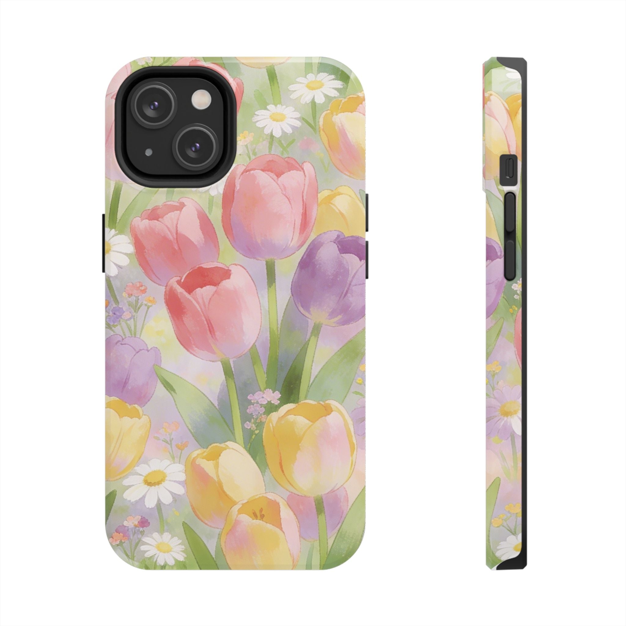 Floral Tulip Tough Phone Case — Pastel Watercolor Flowers Protective Cover