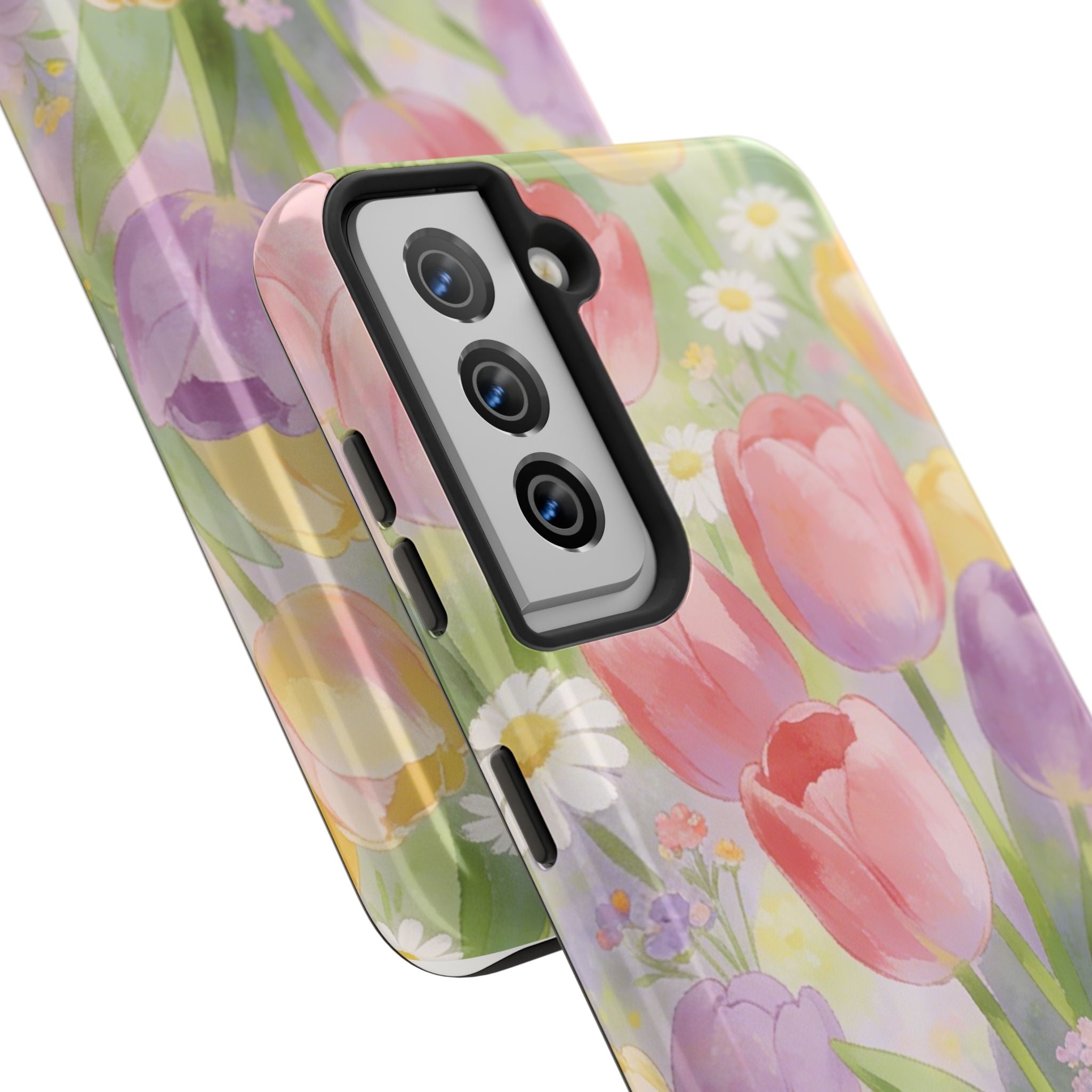 Floral Tulip Tough Phone Case — Pastel Watercolor Flowers Protective Cover