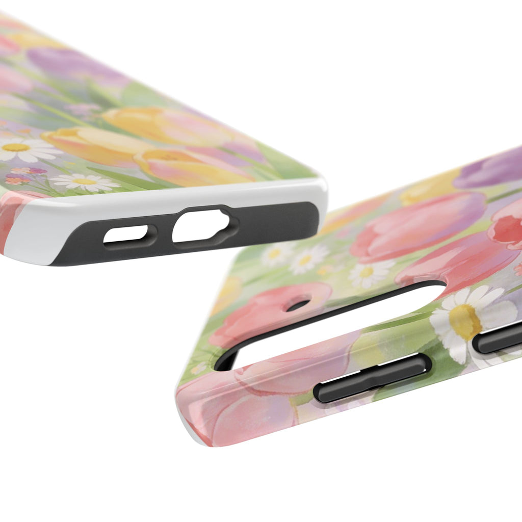 Floral Tulip Tough Phone Case — Pastel Watercolor Flowers Protective Cover