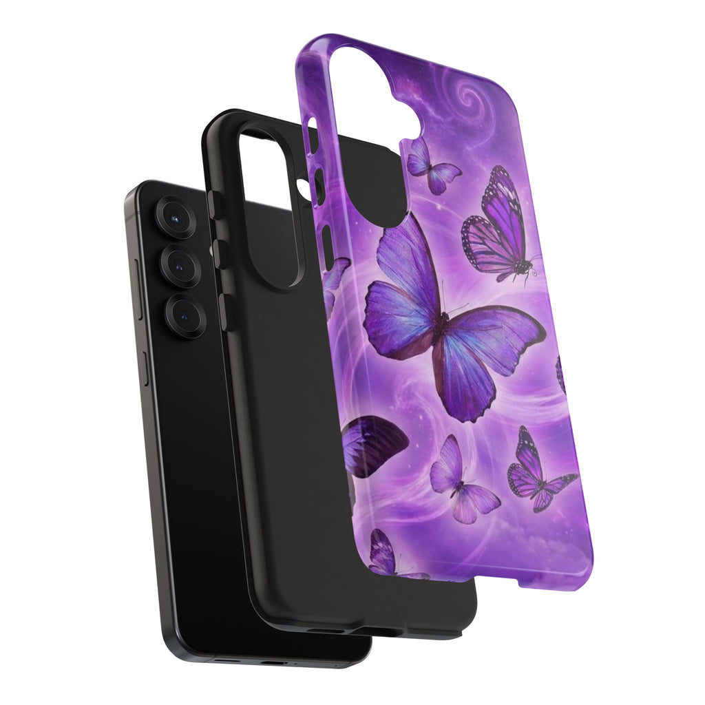 Purple Butterfly Tough Phone Case — Protective iPhone Case with Violet Butterflies