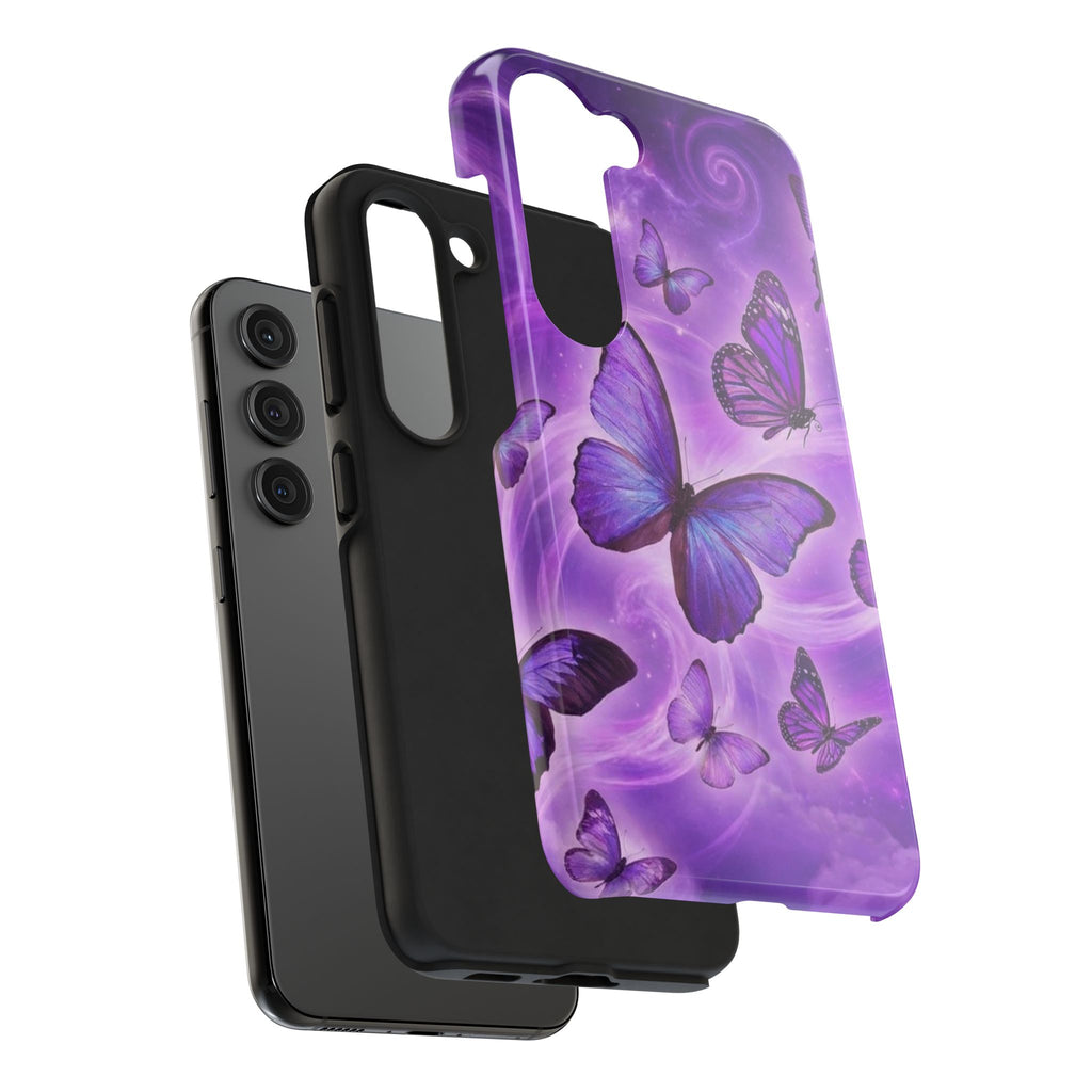 Purple Butterfly Tough Phone Case — Protective iPhone Case with Violet Butterflies
