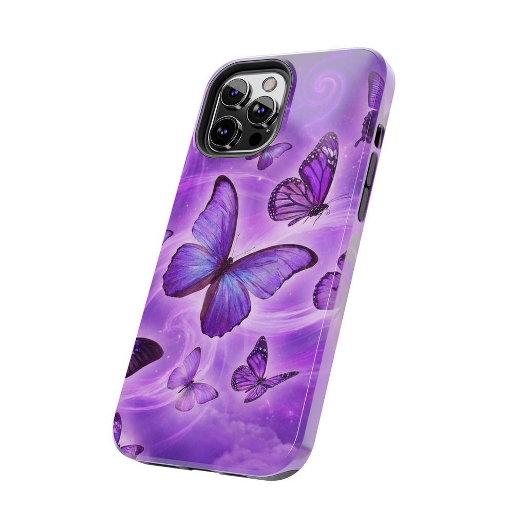 Purple Butterfly Tough Phone Case — Protective iPhone Case with Violet Butterflies