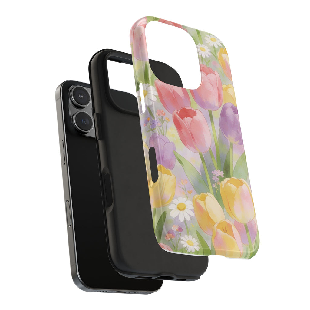 Floral Tulip Tough Phone Case — Pastel Watercolor Flowers Protective Cover