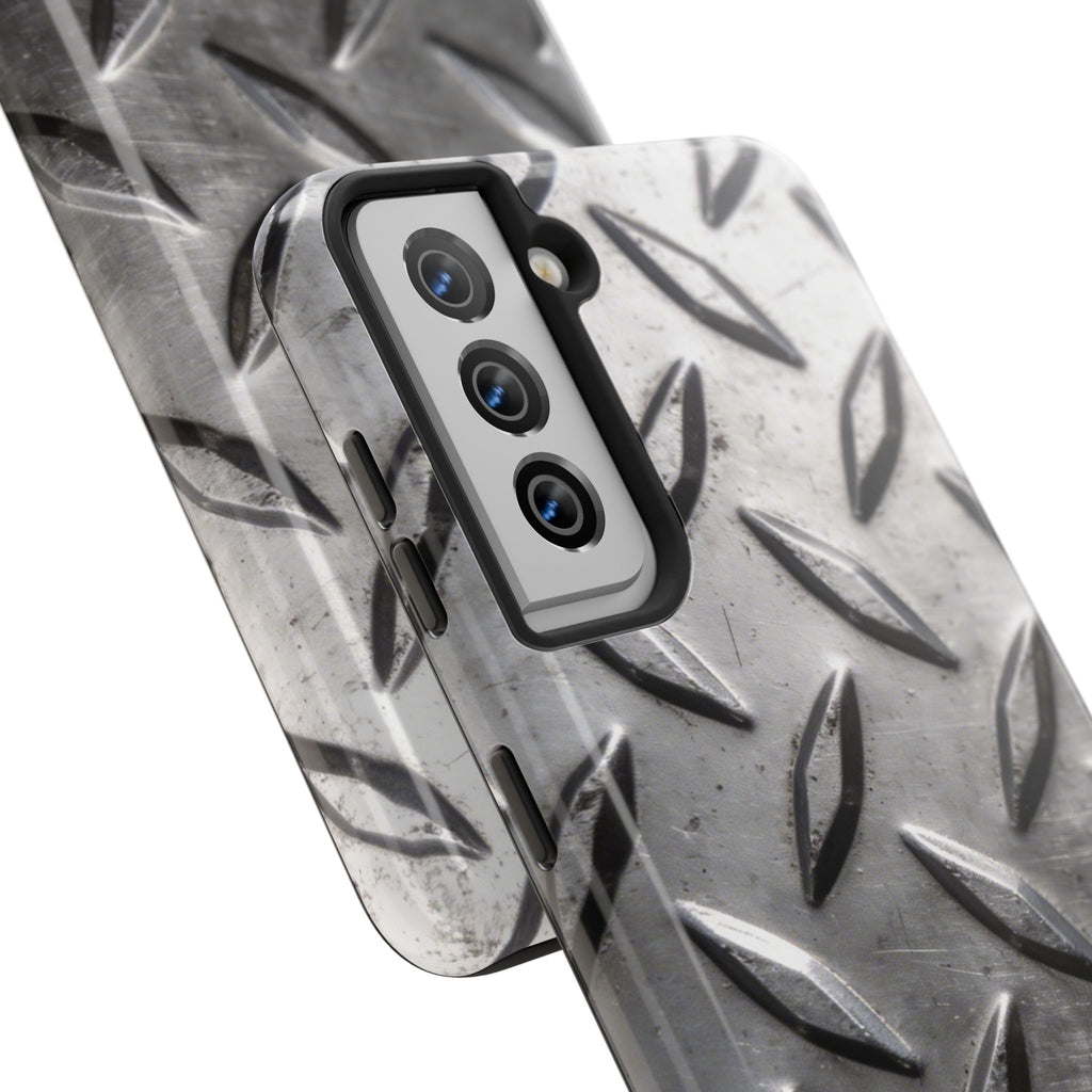 Diamond Plate Tough Phone Case — Industrial Metal Texture Protective Cover