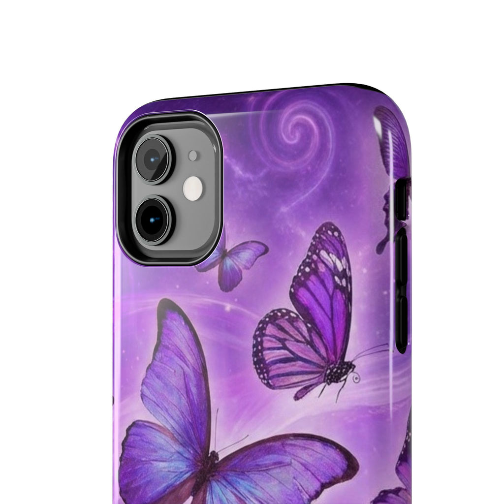 Purple Butterfly Tough Phone Case — Protective iPhone Case with Violet Butterflies