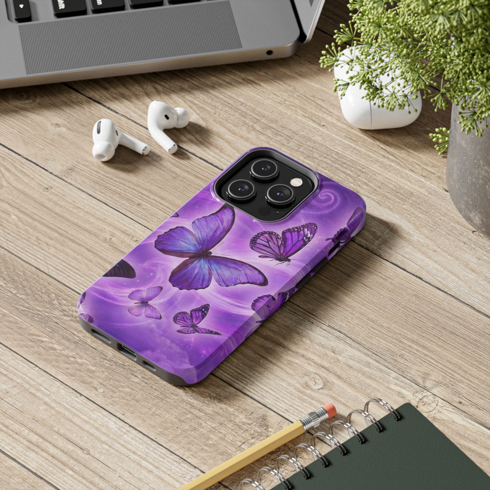 Purple Butterfly Tough Phone Case — Protective iPhone Case with Violet Butterflies
