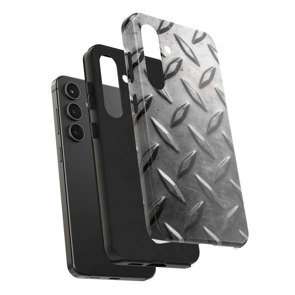 Diamond Plate Tough Phone Case — Industrial Metal Texture Protective Cover