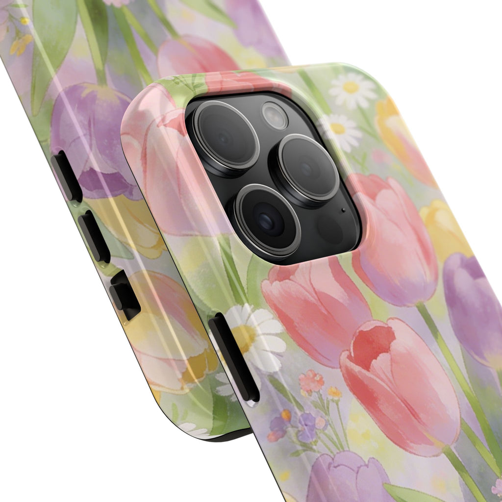 Floral Tulip Tough Phone Case — Pastel Watercolor Flowers Protective Cover